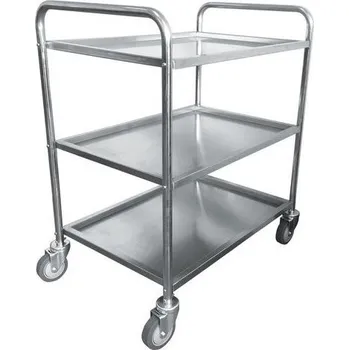 Nerezový policový vozík Manutan Expert se dvěma madly, do 100 kg, 3 police