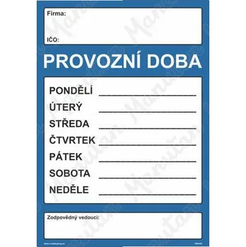 Kancelář Provozní doba , plast 210 x 297 x 0,5 mm A4