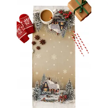 ubrus Vánoční běhoun ZIMA béžový 42x140 odolný proti skvrnám Produkt PL