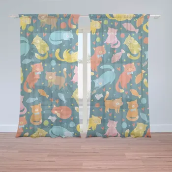 Záclona Sablio Záclony Kočky s rybkami: 2ks 150x250cm