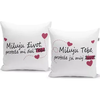 Polštář Sablio Polštáře Miluji život, protože mi dal tebe...: 2ks 40x40 cm