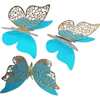 Party dekorace Dortisimo Nejedlá dekorace tyrkysovo-zlatá Motýlci (12 ks)