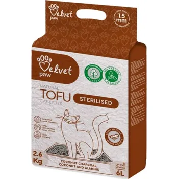 Podestýlka pro kočku VELVET PAW Tofu Sterilised cat podestýlka s kokosem a mandlemi (6 l) 2,6kg
