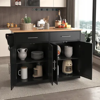 Servírovací stolek Kuchyňský vozík Skládací, mobilní kuchyňská skříňka 120x46(70)x91 cm černý