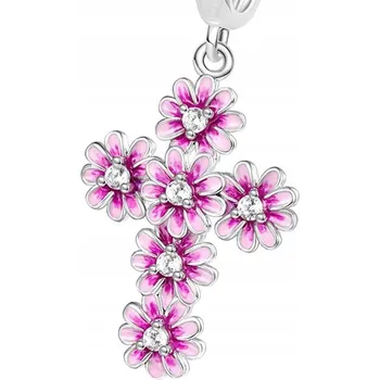 Přívěsek Přívěsek Charms Kříž s Růžovými Květy Trusky