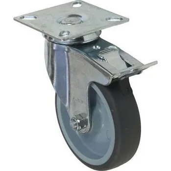 Gumové přístrojové kolo s přírubou, průměr 100 mm, otočné s brzdou, kluzné ložisko