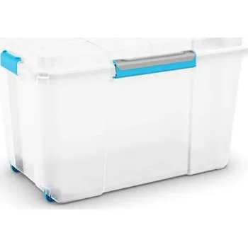 Plastový úložný box s víkem na klip, průhledný, 106 l