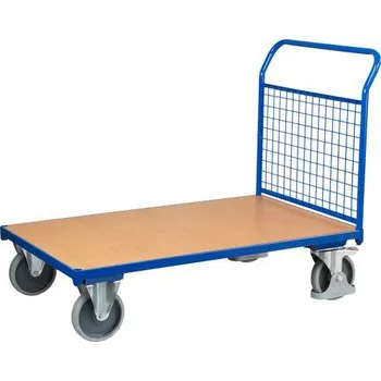 Stavebniny Plošinový vozík s madlem s mřížovou výplní, do 500 kg, 101,5 x 132,5 x 80 cm, modrý