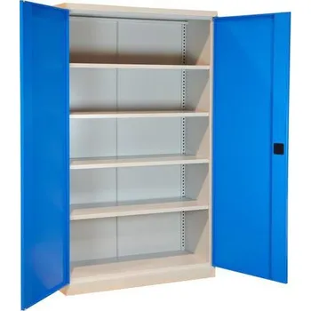 Kovová dílenská skříň, 199 x 100 x 43,5 cm, šedá/modrá