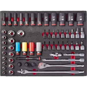 Sada nářadí Milwaukee v pěnové vložce, 60 ks, 1/2 sada klíčů a nástrčných klíčů, 4932500757