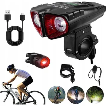 Cyklosvítilna PŘEDNÍ SVĚTLO NA KOLO KOVOVÉ USB POWERBANKA 2000mAh + ZADNÍ SVĚTLO SADA