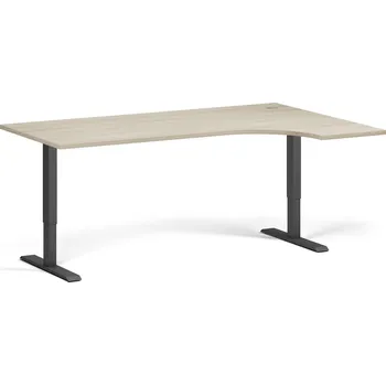 B2B Partner - Rohový výškově nastavitelný stůl, 180x120 cm, 1 motor, L/P, černá podnož, dub přírodní