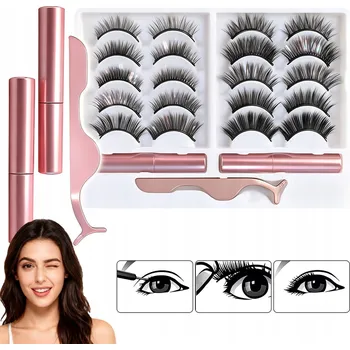 Péče o řasy a obočí Magnetické Řasy Umělé Sada 10 Párů + Pinzeta + Eyeliner