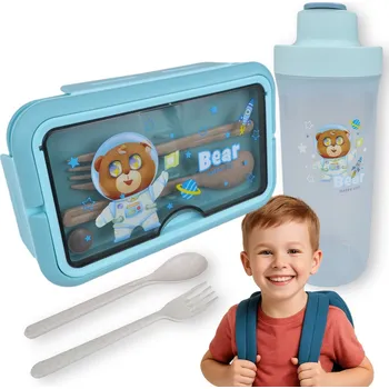 Svačinový box Svačinový box, nádoba svačinový box , školní oběd, příbory a lahev na pití