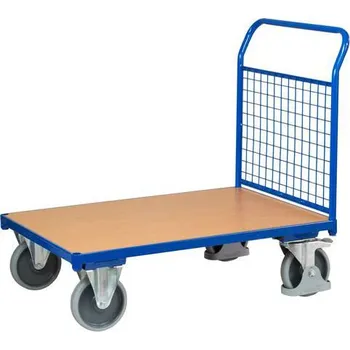 Stavebniny Plošinový vozík s madlem s mřížovou výplní, do 500 kg, 101,5 x 112,5 x 70 cm, modrý