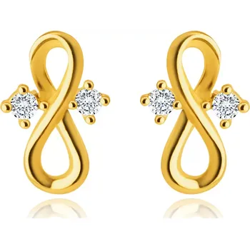 Náušnice Diamantové náušnice ve žlutém 14K zlatě - symbol nekonečna, čiré brilianty