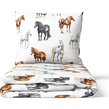 Bavlněné povlečení na přikrývku premium satén 140x200 koně z dvora