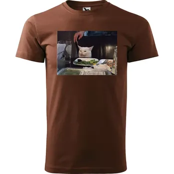 Pánské oblečení Sablio Tričko s potiskem Angry cat meme - hnědé S