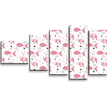 Obraz Sablio Obraz - 5-dílný Růžové rybky a sloni - 100x60 cm