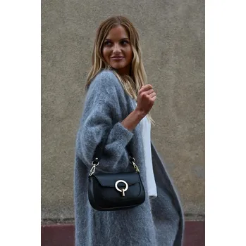 Kabelka MALÁ ČERNÁ KOŽENÁ KABELKA OVÁLNÁ PECA del SOL