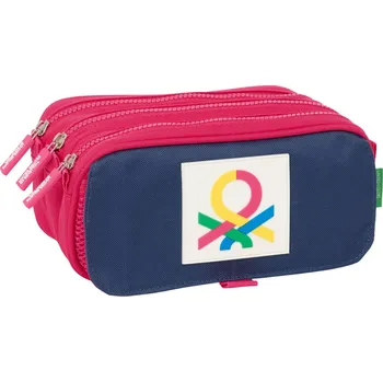 Penál Trojitý penál s přední kapsou Benetton Cherry Třešňová Námořnická modrá (21,5 x 10 x 8 cm)