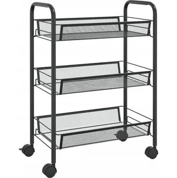 Servírovací stolek 3-PATROVÝ kuchyňský vozík černý 46x26x64 cm gel