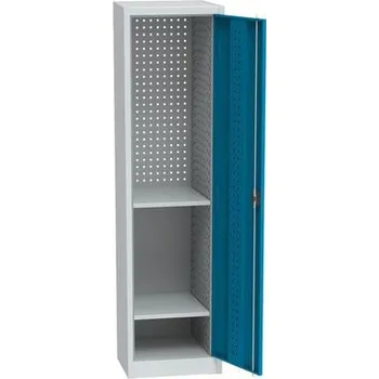 Kovová dílenská skříň na nářadí, 2 police, 195 x 50,5 x 50 cm, světle šedá/světle modrá