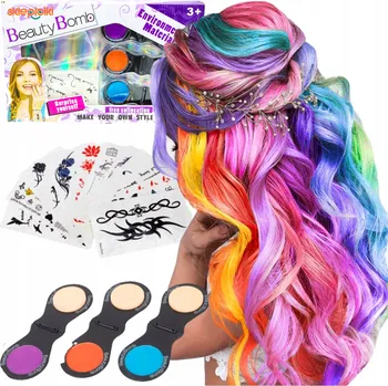 kreativní sada Sada barevných kříd na vlasy pro děti + arch dočasných tetování. Daný produkt je zasílán dle skladových zásob případně podle informací na konkrétním e-shopu