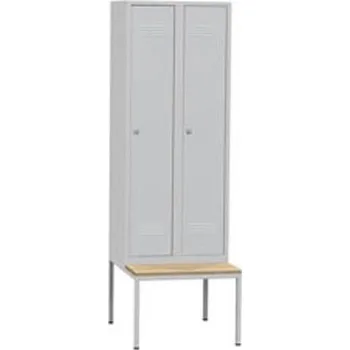 Nábytek Svařovaná šatní skříň Edward nízká s lavičkou, 2 oddíly, cylindrický zámek, šedá/šedá