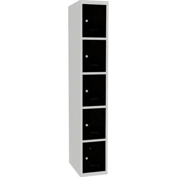 Nábytek Svařovaná šatní skříň Hugo, 5 boxů, cylindrický zámek, šedá/černá