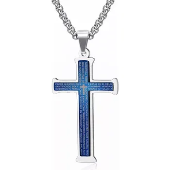 Přívěsek Přívěsek z chirurgické oceli Křížek Calvo modrý - Model BEZ ŘETÍZKU (pouze přívěsek)