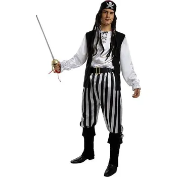 Karnevalový kostým Funiglobal - Plus size kostým pruhovaný pirát pro muže - Kolekce Černá a - XXL