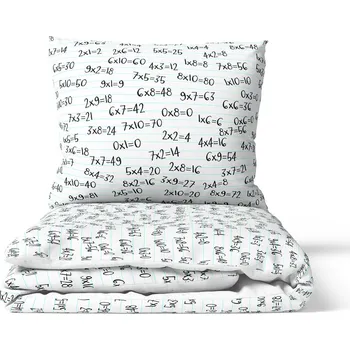 Bavlněné povlečení na přikrývku premium satén 140x200 malá násobilka bílá