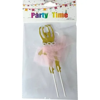 Jedlá dekorace na dort Dortisimo Zápich do dortu Baletky 2 zlaté s růžovou sukní (2 ks)