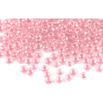 Dětské navlékací korálky Rokajl 8/0 - 3 mm s průtahem, zářivé barvy, střední, 2220.1 růžová střední
