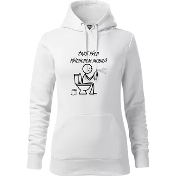Dámská mikina Život před příchodem mobilů - Mikina dámská Cape s kapucí - S ( Bílá )