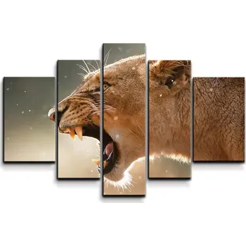 Obraz Sablio Obraz - 5-dílný Rozzuřená lvice - 125x90 cm