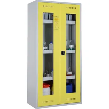 Certifikovaná uzamykatelná skříň – žlutá, prosklené dveře 16745