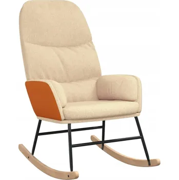 Křeslo Houpací křeslo potažené látkou a umělou kůží, krémové, 70x79x105 cm