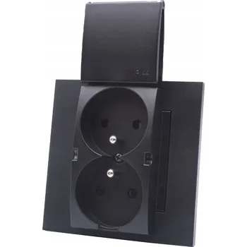 Elektrická zásuvka SIMON55 dvojitá zásuvka s víčkem 2x2P+Z IP44, černá matná TGZ2BMCZ.01/149