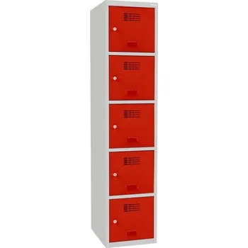 Nábytek Svařovaná šatní skříň Lucas, 5 boxů, cylindrický zámek šedá/červená
