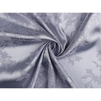 Satén / imitace hedvábí květovaný vzor, střední, 4 modrošedá sv.