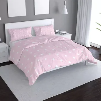 Povlečení Sablio Povlečení Bílé puntíky na růžové - 140x220 / 90x70