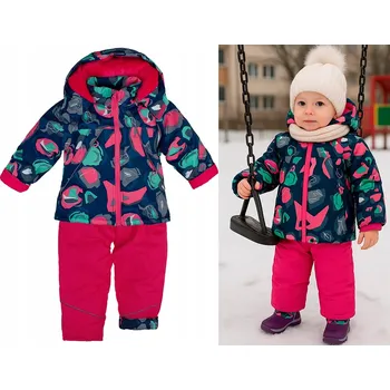 Kojenecký overall Dvoudílná kombinéza s kožešina zimní růžová velikost 80/86