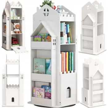 Knihovna Otočný regál police na knihy hračky do dětského pokoje zámek bílý 108cm