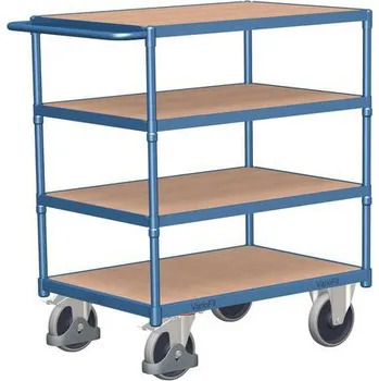 Plošinový vozík Policový vozík s madlem, do 500 kg, 4 police, 123,5 x 119 x 70 cm, modrý