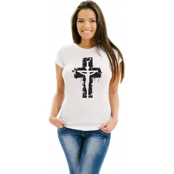 Dámské tričko STRIKER Ježíš na kříži černé Barva: bílá, Velikost: S