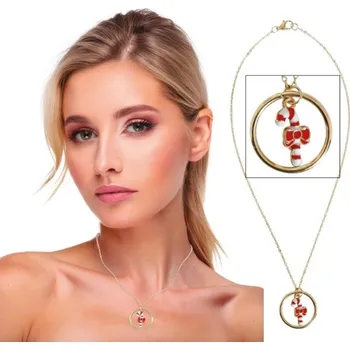 Karnevalový doplněk Vánoční náhrdelník se sladkou hůlkou v kruhu – zlatý