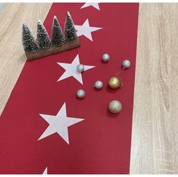 Vánoční dekorace Vánoční běhoun na stůl pěnový 40x150 cm červený s bílými hvězdami