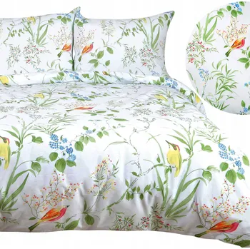 Povlečení Povlečení bavlněné 180x200 BAVLNA 100% bílá se zelenými listy a ptáky